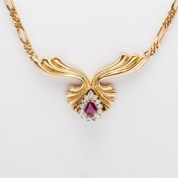 Natural Ruby Solid 14kt Italy Gold Ladies Rare Necklace - Picture 2 of 5
